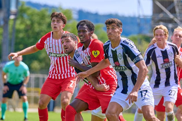 Michael Kleinschrodt (VfR Aalen, 09), Bilal Mohamed (SC Freiburg II, 15), Ali Odabas (VfR Aalen, 17), Vico Meien (VfR Aalen, 27)Leon Koss (SC Freiburg II, 02), GER, VfR Aalen vs. SC Freiburg II, Fussball, Herren, Regionalliga Suedwest, 1. Spieltag, Spielzeit 2026 2027, 09.08.2026 GER, VfR Aalen vs. SC Freiburg II, Fussball, Herren, Regionalliga Suedwest, 1. Spieltag, Spielzeit 2026 2027, 09.08.2026 Aalen *** Michael Kleinschrodt, VfR Aalen, 09; Bilal Mohamed, SC Freiburg II, 15; Ali Odabas, VfR Aalen, 17; Vico Meien, VfR Aalen, 27; Leon Koss, SC Freiburg II, 02; GER, VfR Aalen vs. SC Freiburg II, Soccer, Men, Regionalliga Southwest, Matchday 1, 2026–2027 Season, August 9, 2026 GER, VfR Aalen vs. SC Freiburg II, Soccer, Men, Regionalliga Southwest, Matchday 1, 2026–2027 season, August 9, 2026 Aalen Copyright: xEibner-Pressefotox EP_ODS