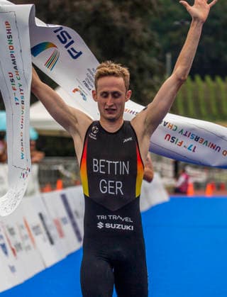 August 9, 2026, Nyon, Vaud, Switzerland: Nyon Switzerland, 08 09 2026: BETTIN BENEDIKT of Germany wins the race and takes the gold medal at the international university championship during FISU World University Championship Triathlon Nyon 2026 (International University Sports Federation). The NyonTriathlon is the final of the FISU World University Triathlon Championship which also the 37th edition and took place at Nyon in Vaud in Switzerland. Nyon Switzerland - ZUMAd206 20260809_zip_d206_011 Copyright: xEricxDubostx