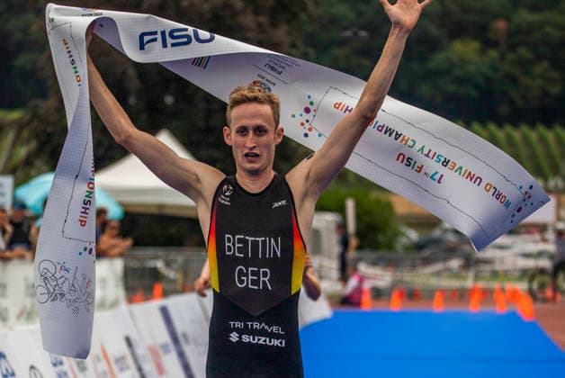 August 9, 2026, Nyon, Vaud, Switzerland: Nyon Switzerland, 08 09 2026: BETTIN BENEDIKT of Germany wins the race and takes the gold medal at the international university championship during FISU World University Championship Triathlon Nyon 2026 (International University Sports Federation). The NyonTriathlon is the final of the FISU World University Triathlon Championship which also the 37th edition and took place at Nyon in Vaud in Switzerland. Nyon Switzerland - ZUMAd206 20260809_zip_d206_012 Copyright: xEricxDubostx
