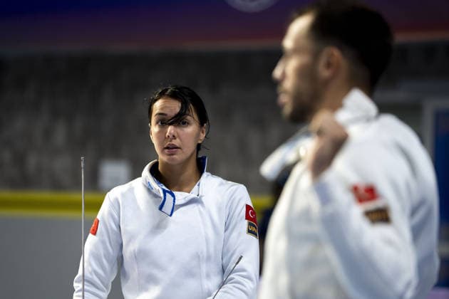 2026 European Senior Modern pentathlon, moderner Fünfkampf Championship in Istanbul ISTANBUL, TURKIYE - AUGUST 9: Sidal Aslan of Turkiye competes during the fencing stage of the 2026 European Senior Modern Pentathlon Championship at Burhan Felek Sports Complex in Istanbul, Turkiye on August 9, 2026. Arife Karakum Anadolu Istanbul Turkey. Editorial use only. Please get in touch for any other usage.  Copyright: x2026xAnadoluxArifexKarakumx