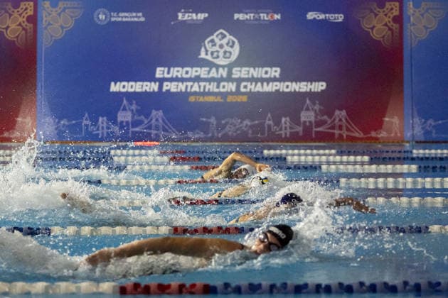 European Modern pentathlon, moderner Fünfkampf Championships ISTANBUL, TURKIYE - AUGUST 09 : Swimmers compete as the 2026 European Senior Modern Pentathlon Championships conclude at Burhan Felek Sports Complex in Istanbul, Turkiye on August 09, 2026 in Istanbul, Turkiye. Arife Karakum Anadolu Istanbul Turkey. Editorial use only. Please get in touch for any other usage.  Copyright: x2026xAnadoluxArifexKarakumx