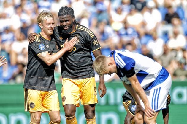ZWOLLE , 09-08-2026 , MAC3park stadion , season 2026 2027 , Dutch Eredivisie football , match between PEC Zwolle and Ajax 0-2. Julian Brandt scores 0-2 and celebrate with Tolu Arokodare PEC - Ajax  x205582983x Copyright: