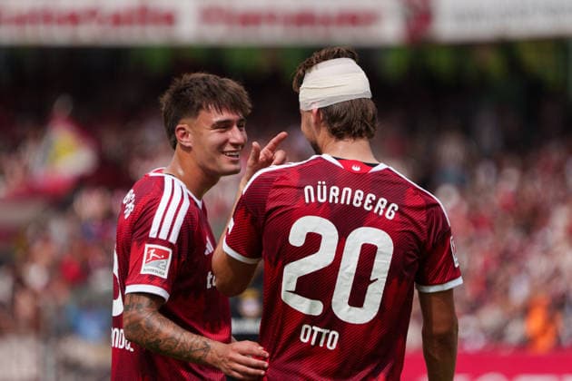 Javier Fernandez (1. FC Nuernberg, 08) und Fynn Otto (1. FC Nuernberg, 20), GER, 1. FC Nuernberg vs. Dynamo Dresden, Fussball, 2. Bundesliga, 1. Spieltag, Saison 2026 2027, 09.08.2026, DFL REGULATIONS PROHIBIT ANY USE OF PHOTOGRAPHS AS IMAGE SEQUENCES AND OR QUASI-VIDEO, GER, 1. FC Nuernberg vs. Dynamo Dresden, Fussball, 2. Bundesliga, 1. Spieltag, Saison 2026 2027, 09.08.2026, Nuernberg *** Javier Fernandez, 1. FC Nuremberg, 08, and Fynn Otto, 1. FC Nuremberg, 20, GER, 1. FC Nuremberg vs. Dynamo Dresden, Soccer, 2. Bundesliga, Matchday 1, 2026–2027 Season, August 9, 2026, DFL regulations prohibit any use of photographs as image sequences and or quasi-video, GER, 1. FC Nuremberg vs. Dynamo Dresden, soccer, 2. Bundesliga, Matchday 1, 2026–2027 Season, August 9, 2026, Nuremberg Copyright: xEibner-Pressefoto MaxxVogelx EP_MVL