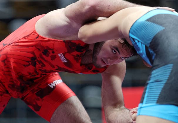 (260809) -- XI AN, Aug. 9, 2026 -- Sherzod Poyonov (L) of Uzbekistan and Habila Awusayiman of China compete during the men s freestyle 97kg final at 2026 China-Central Asia Elite Wrestling Tournament in Xi an, northwest China s Shaanxi Province, Aug. 9, 2026. ) (SP)CHINA-XI AN-WRESTLING-2026 CHINA-CENTRAL ASIA ELITE WRESTLING TOURNAMENT (CN) LixYibo 