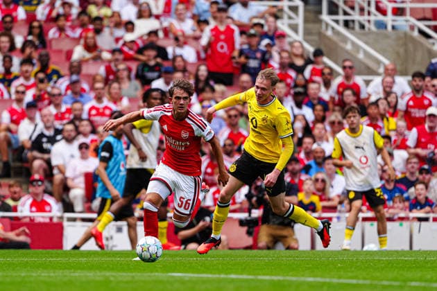 Max Downman (FC Arsenal, 56), Maximilian Beier (Borussia Dortmund, 14) GER, FC Arsenal vs. Borussia Dortmund, Fußball, Emirates Cup 2026, Saison 2026 2027, 09.08.2026 GER, FC Arsenal vs. Borussia Dortmund, Fußball, Emirates Cup 2026, Saison 2026 2027, 09.08.2026 London *** Max Downman, FC Arsenal, 56; Maximilian Beier, Borussia Dortmund, 14 (GER); FC Arsenal vs. Borussia Dortmund, Soccer, Emirates Cup 2026, 2026–2027 Season, August 9, 2026 GER, FC Arsenal vs. Borussia Dortmund, Soccer, Emirates Cup 2026, 2026–2027 Season, August 9, 2026 London Copyright: xEibner-Pressefoto MarcelxvonxFehrnx EP_MFN_P