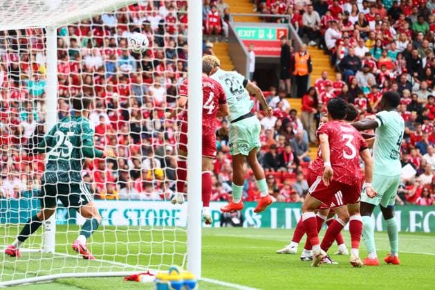 Paris Brunner of Monaco scoring to make it 2-3 Liverpool v Monaco, Pre Season Friendly, Football, Anfield, Liverpool, UK - 09 Aug 2026Liverpool Anfield United Kingdom EDITORIAL USE ONLY No use with unauthorised audio, video, data, fixture lists, club league logos or live services. Online in-match use limited to 120 images, no video emulation. No use in betting, games or single club league player publications.  Copyright: xPaulxCurrie Shutterstockx 17051142ez