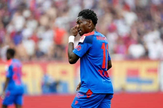 Kazeem Olaigbe (FC Basel, 11), Mimik, Gesichtsausdruck, Emotion , Schweiz, Fussball, Super League, 3.Spieltag, 2026 2027, FC Basel 1893 vs. FC Thun, 09.08.2026, Basel Sankt Jakob Park Schweiz *** Kazeem Olaigbe, FC Basel, 11, facial expressions, emotion, Switzerland, soccer, Super League, Matchday 3, 2026–2027, FC Basel 1893 vs. FC Thun, August 9, 2026, Basel Sankt Jakob Park, Switzerland Copyright: xGrantxHubbsx