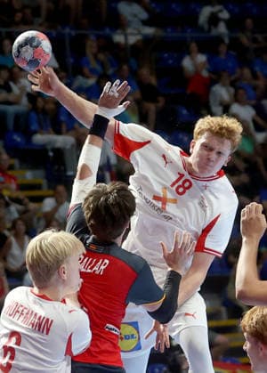 09.08.2026 Belgrade Spain-Denmark European U18 men s handball championship final tournament match for 3rd place Nikolaj Kristian Holm Fuglsbjerg Denmark :