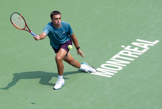 August 9, 2026, Montreal, Pq, Canada: Daniel Merida of Spain hits a return to Tallon Griekspoor of the Netherlands during Round of 16 tennis action at the National Bank Open in Montreal on Sunday, Aug. 9, 2026. Canada News - August 9, 2026  - ZUMAc35_ 20260809_zaf_c35_002 Copyright: xChristinnexMuschix