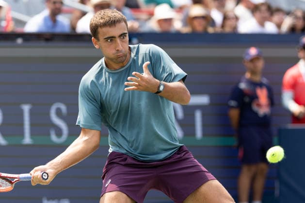 August 9, 2026, Montreal, Quebec, Canada: DANIEL MERIDA from Spain forehand in match against Tallon Griekspoor from Nederlands in round of 16 at Canadian Open at IGA stadium in Montreal, Quebec, Canada on 2026-08-09 TENNIS: Canadian Open Montreal 2026  - ZUMAl189 20260809_zsp_l189_015 Copyright: xYannickxLegarex