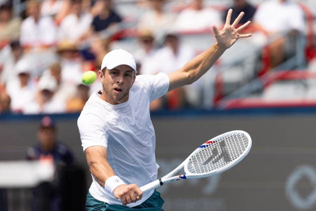 August 9, 2026, Montreal, Quebec, Canada: TALLON GRIEKSPOOR from Nederlands backhand in match against Daniel Merida from Spain in round of 16 at Canadian Open at IGA stadium in Montreal, Quebec, Canada on 2026-08-09 TENNIS: Canadian Open Montreal 2026  - ZUMAl189 20260809_zsp_l189_017 Copyright: xYannickxLegarex