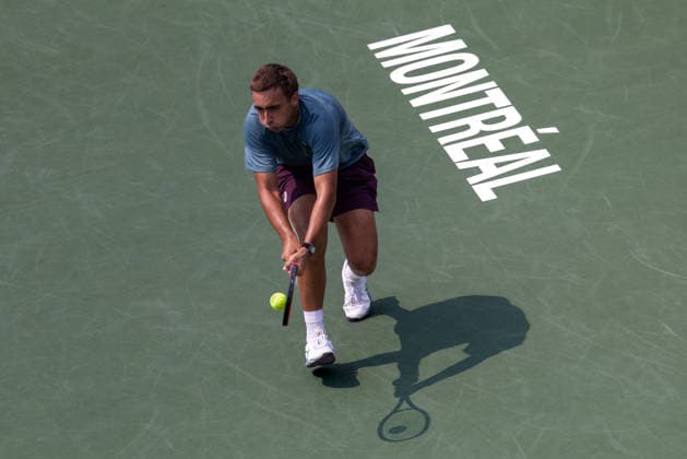 August 9, 2026, Montreal, Quebec, Canada: DANIEL MERIDA from Spain backhand in match against Tallon Griekspoor from Nederlands in round of 16 at Canadian Open at IGA stadium in Montreal, Quebec, Canada on 2026-08-09 TENNIS: Canadian Open Montreal 2026  - ZUMAl189 20260809_zsp_l189_019 Copyright: xYannickxLegarex