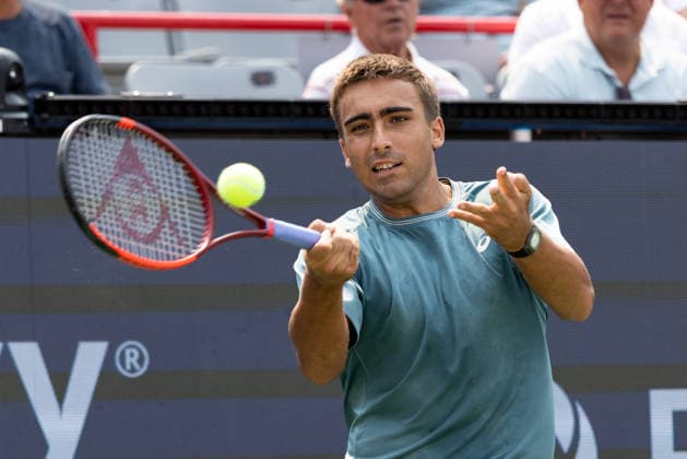 August 9, 2026, Montreal, Quebec, Canada: DANIEL MERIDA from Spain forehand in match against Tallon Griekspoor from Nederlands in round of 16 at Canadian Open at IGA stadium in Montreal, Quebec, Canada on 2026-08-09 TENNIS: Canadian Open Montreal 2026  - ZUMAl189 20260809_zsp_l189_020 Copyright: xYannickxLegarex