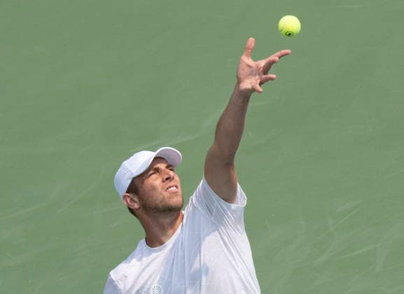 August 9, 2026, Montreal, Pq, Canada: Tallon Griekspoor of the Netherlands serves to Daniel Merida of Spain during Round of 16 tennis action at the National Bank Open in Montreal on Sunday, Aug. 9, 2026. Canada News - August 9, 2026  - ZUMAc35_ 20260809_zaf_c35_005 Copyright: xChristinnexMuschix