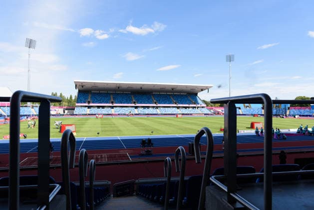 BIRMINGHAM, GREAT BRITAIN - August 9: General view from inside the Alexander Stadium a day before the European Athletics Championships 2026 at Alexander Stadium in Birmingham, Great Britain (Photo by Sven Beyrich Sports Press Photo)  Copyright: xSvenxBeyrich SportsxPressxPhotox Sportspressphoto_SPR203026