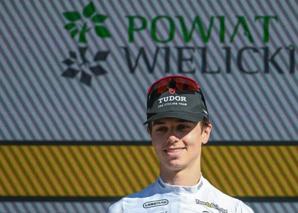 83rd Tour De Pologne 2026 - Stage 7 WIELICZKA, POLAND - AUGUST 09: Marco Brenner of Germany and Tudor Pro Cycling Team celebrates at podium as White Points Jersey winner during the 83rd Tour de Pologne 2026, Stage 7 a 12.5km individual time trial stage from Wieliczka to Wieliczka UCIWT on August 09, 2026 in Wieliczka, Poland. Wieliczka Poland  Copyright: xArturxWidakx originalFilename:widak-83rdtour260809_npymO.jpg