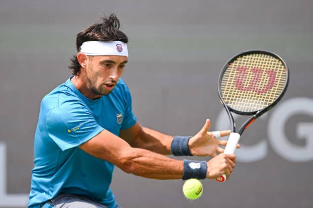 MONTREAL, QC - AUGUST 09: Thiago Augustin Tirante (ARG) returns the ball during a fourth round match at National Bank Open on August 09, 2026 at IGA Stadium in Montreal, QC (Photo by David Kirouac Icon Sportswire) TENNIS: AUG 09 National Bank Open EDITORIAL USE ONLY Icon26080902126