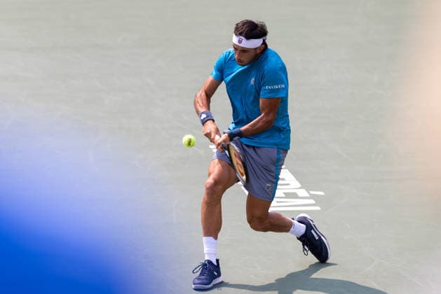 August 9, 2026, Montreal, Quebec, Canada: THIAGO AUGUSTIN TIRANTE from Argentina backhand in match against Learner Tien (12) from USA in round of 16 at Canadian Open at IGA stadium in Montreal, Quebec, Canada on 2026-08-09 Montreal Canada - ZUMAl189 20260809_zsp_l189_049 Copyright: xYannickxLegarex