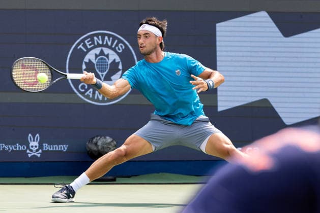 August 9, 2026, Montreal, Quebec, Canada: THIAGO AUGUSTIN TIRANTE from Argentina forehand in match against Learner Tien (12) from USA in round of 16 at Canadian Open at IGA stadium in Montreal, Quebec, Canada on 2026-08-09 TENNIS: Canadian Open Montreal 2026  - ZUMAl189 20260809_zsp_l189_065 Copyright: xYannickxLegarex