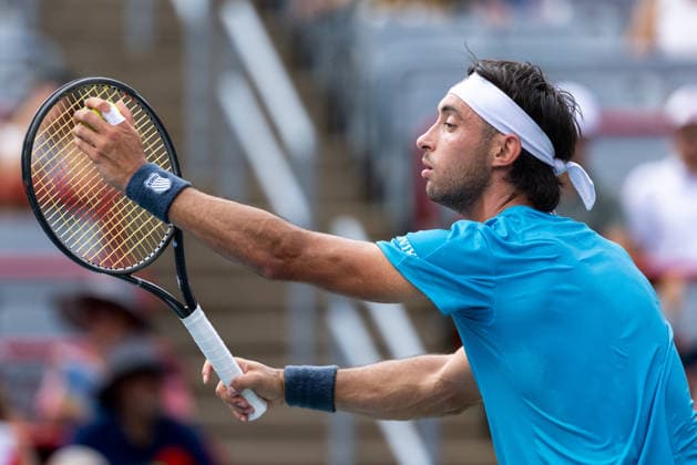August 9, 2026, Montreal, Quebec, Canada: THIAGO AUGUSTIN TIRANTE from Argentina serving in match against Learner Tien (12) from USA in round of 16 at Canadian Open at IGA stadium in Montreal, Quebec, Canada on 2026-08-09 Montreal Canada - ZUMAl189 20260809_zsp_l189_071 Copyright: xYannickxLegarex