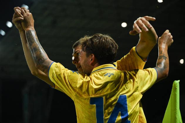 IPA87360911 - Giacomo Calo of Frosinone Calcio celebrates after scoring the goal that made the score 1-0 during a preseason friendly match between Frosinone Calcio and S.S. Lazio at Benito Stirpe Stadium on August 9, 2026, in Frosinone, Italy.  Copyright: xDomenicoxCippitelli IPAxSportx xx 87360911