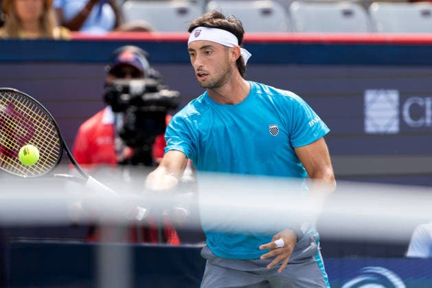 August 9, 2026, Montreal, Quebec, Canada: THIAGO AUGUSTIN TIRANTE from Argentina forehand in match against Learner Tien (12) from USA in round of 16 at Canadian Open at IGA stadium in Montreal, Quebec, Canada on 2026-08-09 Montreal Canada - ZUMAl189 20260809_zsp_l189_077 Copyright: xYannickxLegarex