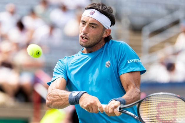 August 9, 2026, Montreal, Quebec, Canada: THIAGO AUGUSTIN TIRANTE from Argentina backhand in match against Learner Tien (12) from USA in round of 16 at Canadian Open at IGA stadium in Montreal, Quebec, Canada on 2026-08-09 Montreal Canada - ZUMAl189 20260809_zsp_l189_080 Copyright: xYannickxLegarex