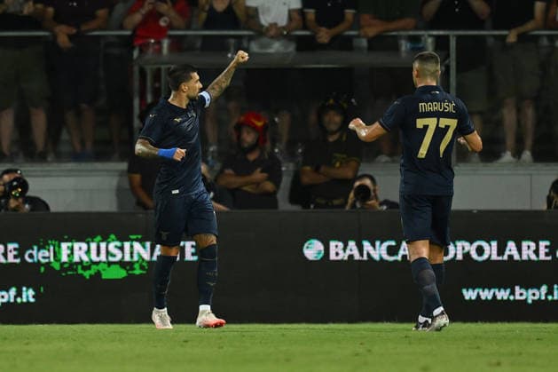 IPA87361030 - Mattia Zaccagni of S.S. Lazio celebrates after scoring the goal that tied the game at 1-1 during a preseason friendly match between Frosinone Calcio and S.S. Lazio at Benito Stirpe Stadium on August 9, 2026, in Frosinone, Italy.  Copyright: xDomenicoxCippitelli IPAxSportx xx 87361030