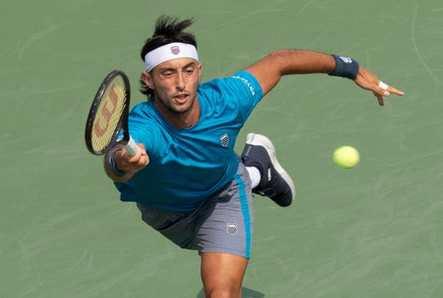 August 9, 2026, Montreal, Pq, Canada: Thiago Agustin Tirante of Argentina hits a return to Learner Tien of the United States during Round of 16 tennis action at the National Bank Open in Montreal on Sunday, Aug. 9, 2026. Canada News - August 9, 2026  - ZUMAc35_ 20260809_zaf_c35_030 Copyright: xChristinnexMuschix