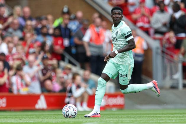 RECORD DATE NOT STATED 9th August 2026; Anfield, Liverpool, Merseyside, England; Friendly Football, Liverpool versus Monaco; Lamine Camara of AS Monaco runs with the ball AidanxHunter