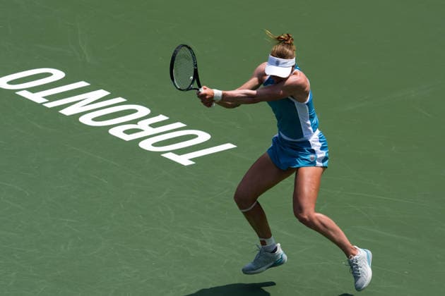 National Bank Open 2026 - Day 9 TORONTO, CANADA - AUGUST 9 : Liudmila Samsonova in action against Elena Rybakina of Kazakhstan in the round of 16 during the WTA, Tennis Damen 1000 National Bank Open in Toronto, Ontario, Canada on August 9, 2026. Mert Alper Dervis Anadolu Ontario Canada. Editorial use only. Please get in touch for any other usage.  Copyright: x2026xAnadoluxMertxAlperxDervisx