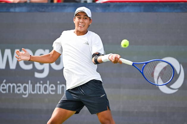 MONTREAL, QC - AUGUST 09: Learner Tien (USA) returns the ball during a fourth round match at National Bank Open on August 09, 2026 at IGA Stadium in Montreal, QC (Photo by David Kirouac Icon Sportswire) TENNIS: AUG 09 National Bank Open EDITORIAL USE ONLY Icon26080905026