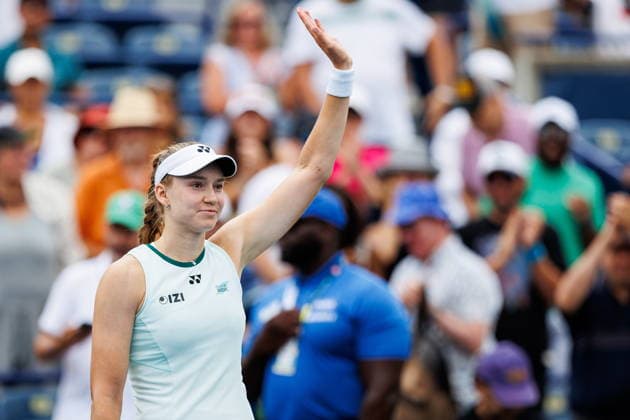 August 9, 2026, Toronto, On, Canada: Elena Rybakina of Kazakhstan celebrates after defeating Liudmila Samsonova 6-4, 4-6, 6-4, during round of 16 National Bank Open tennis action in Toronto, on Sunday, Aug. 9, 2026. Canada News - August 9, 2026  - ZUMAc35_ 20260809_zaf_c35_055 Copyright: xKeitoxNewmanx