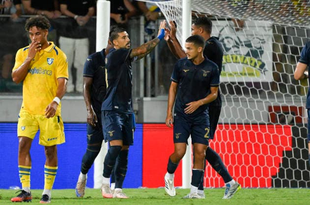 Lazio™s Mattia Zaccagni celebrates after scoring the goal 1-2 during the 2026 2027 season pre-season friendly football match between Frosinone and SS Lazio at the Benito Stirpe stadium in Frosinone Italy - Sunday, August 09, 2026 - Soccer ( Photo by Fabrizio Corradetti LaPresse )  Copyright: xFabrizioxCorradetti LaPressex