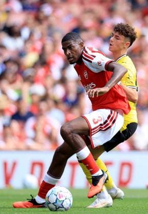 Cristhian Mosquera of Arsenal in action against Samuele Inacio of Borussia Dortmund Arsenal v Borussia Dortmund, Pre Season Friendly, Football, Emirates Stadium, London, UK - 09 Aug 2026London Emirates Stadium United Kingdom EDITORIAL USE ONLY No use with unauthorised audio, video, data, fixture lists, club league logos or live services. Online in-match use limited to 120 images, no video emulation. No use in betting, games or single club league player publications.  Copyright: xGeorgexTewkesbury Shutterstockx 17051143fz