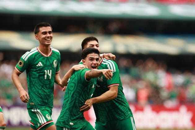 CONCACAF U-20 Championship - USA vs Mexico Players of Mexico celebrate a goal during the final of the CONCACAF U-20 Championship between the United States and Mexico in Mexico City, Mexico, 09 August 2026. MEXICO CITY Mexico  Copyright: xMARIOxGUZMANx