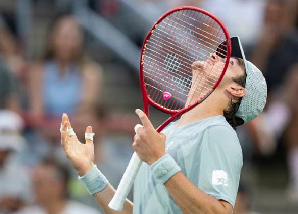 August 9, 2026, Montreal, Pq, Canada: Joao Fonseca of Brazil reacts during his match against Ben Shelton of the United States during Round of 16 tennis action at the National Bank Open in Montreal on Sunday, Aug. 9, 2026. Canada News - August 9, 2026  - ZUMAc35_ 20260809_zaf_c35_115 Copyright: xChristinnexMuschix