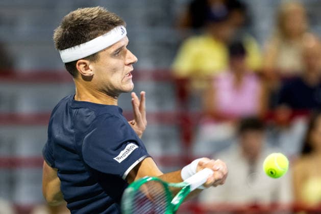 August 9, 2026, Montreal, Quebec, Canada: JAKUB MENSIK (13) from Czech Republic forehand in match against Botic Van De Zandschulp from Nederlands in round of 16at Canadian Open at IGA stadium in Montreal, Quebec, Canada on 2026-08-09 TENNIS: Canadian Open Montreal 2026  - ZUMAl189 20260809_zsp_l189_144 Copyright: xYannickxLegarex