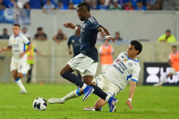 Jeremy Marquez (R) of Cruz Azul vies for the ball with Andres Perea (L) de NYC FC during a Leagues Cup match between Cruz Azul and New York City FC at Red Bull Arena in New York, United States, 09 August 2026. Leagues Cup - Cruz Azul vs. New York City FC !ACHTUNG: NUR REDAKTIONELLE NUTZUNG!  Copyright: xAngelxColmenaresx AME7504 20260810-55021108606_1