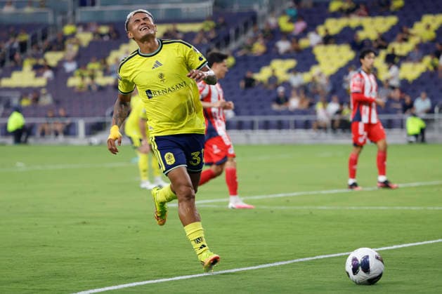 NASHVILLE, TN - AUGUST 09: Nashville SC defender Andy N‡jar (31) reacts as he looses a ball out of bounds during a LeagueÕs Cup match between Nashville SC and AtlŽtico San Luis, August 9, 2026, at GEODIS Park in Nashville, Tennessee. (Photo by Matthew Maxey Icon Sportswire) SOCCER: AUG 09 Leagues Cup Nashville vs Atletico de San Luis EDITORIAL USE ONLY Icon26080903
