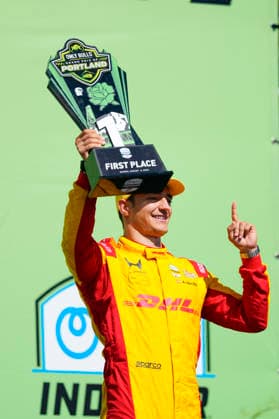August 9, 2026, Portland, Oregon, USA: Alex Palou, driver of the 10 Chip Ganassi Racing Honda, celebrates on the podium after winning the IndyCar, Indy Car, IRL, USA Grand Prix of Portland at the Portland International Raceway. IndyCar Portland Grand Prix  - ZUMAd212 20260809_zsp_d212_019 Copyright: xRichardxDolex