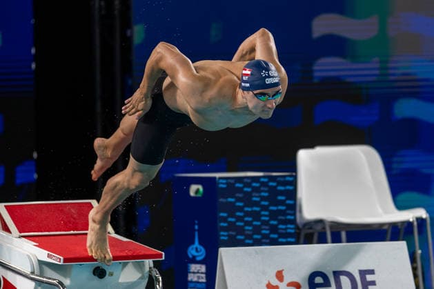SWIMMING - EAC 2026 PARIS,FRANCE,10.AUG.26 - SWIMMING - European Aquatics Championships Paris 2026, . Image shows Valentin Bayer (AUT).  GEPAxpictures xPhilippxBrem