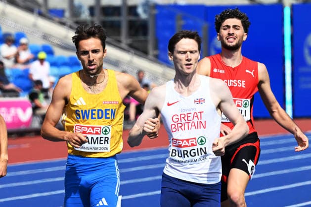 BIRMINGHAM, UNITED KINGDOM 20260810 Sweden s Andreas Kramer and Switzerland s Ramon Wipfli during the men s 800m qualifying round at the European Athletics Championships at Alexander Stadium in Birmingham. *** The image is included in the SPORTS PACKAGE. For others PAY IMAGE. *** BIRMINGHAM UK x10030x *** BIRMINGHAM, UNITED KINGDOM 20260810 Sweden s Andreas Kramer and Switzerland s Ramon Wipfli during the men s 800m qualifying round at the European Athletics Championships at Alexander Stadium in Birmingham *** The image is included in the SPORTS PACKAGE. For other images, see PAY IMAGE *** BIRMINGHAM, UK x10030x  Copyright: xJonasxEkströmer TTx EUROPEAN ATHLETICS CHAMPIONSHIPS 2026