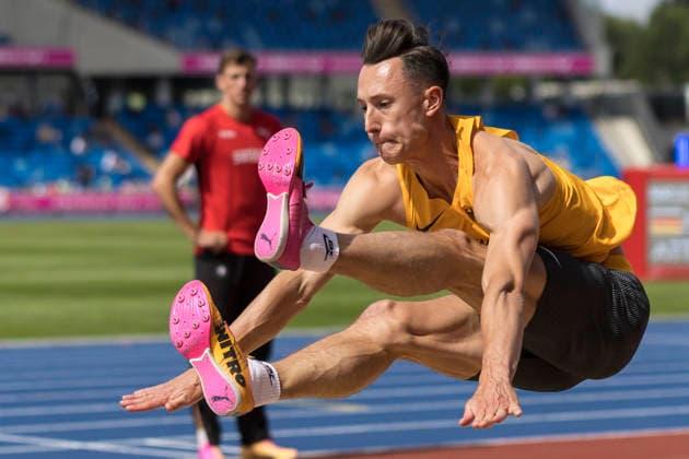 BIRMINGHAM, GREAT BRITAIN - AUGUST 10, 2026 : Kevin BRUCHA (GER Germany) competing in the long jump during the European Athletics Championships at Alexander Stadium on August 10, 2026 in Birmingham, Great Britain. Oregon Great Britain Copyright: xAxelxKohringx