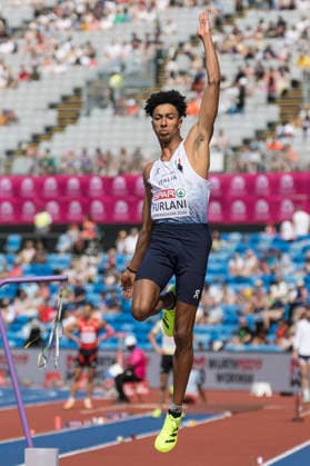 BIRMINGHAM, GREAT BRITAIN - AUGUST 10, 2026 : Mattia FURLANI (ITA Italy) competing in the long jump qualification during the European Athletics Championships at Alexander Stadium on August 10, 2026 in Birmingham, Great Britain. Oregon Great Britain Copyright: xAxelxKohringx