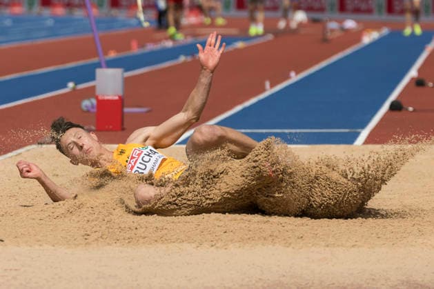 BIRMINGHAM, GREAT BRITAIN - AUGUST 10, 2026 : Kevin BRUCHA (GER Germany) competing in the long jump qualification during the European Athletics Championships at Alexander Stadium on August 10, 2026 in Birmingham, Great Britain. Oregon Great Britain Copyright: xAxelxKohringx