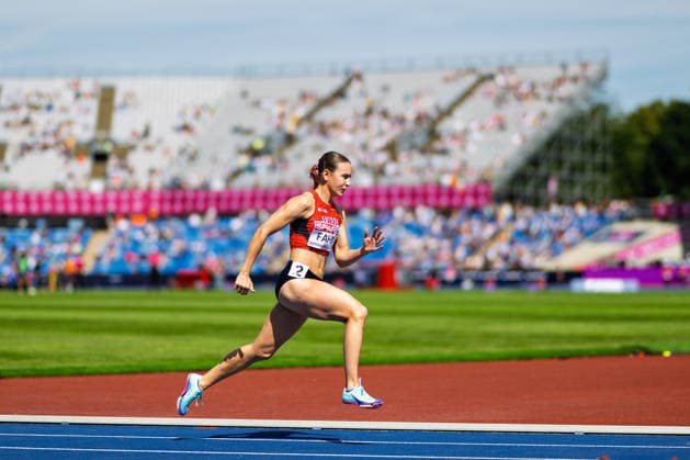 BIRMINGHAM, UNITED KINGDOM - AUGUST 10: Annina Fahr of Switzerland competes in the Women s 400m Hurdles during the European Athletics Championships at Alexander Stadium on August 10, 2026 in Birmingham, United Kingdom. England United Kingdom Copyright: xBEAUTIFULxSPORTS TobiasxLacknerx