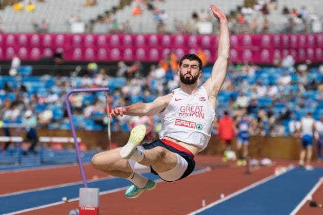 BIRMINGHAM, GREAT BRITAIN - AUGUST 10, 2026 : Stephen MACKENZIE (GBR Great Britain) competing in the long jump qualification during the European Athletics Championships at Alexander Stadium on August 10, 2026 in Birmingham, Great Britain. Oregon Great Britain Copyright: xAxelxKohringx