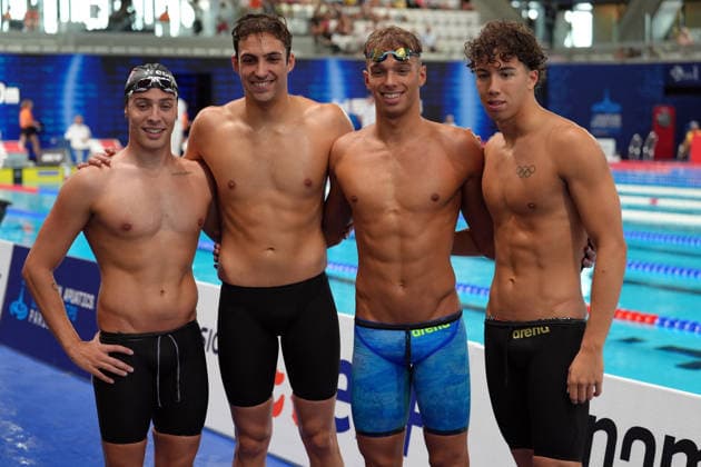 Marco de TULLIO , Filippo MEGLI, Jacopo BARBOTTI, Alessandro RAGAINI from Italy at the Swimming European Aquatics Championships Paris 2026, Paris, August 10, 2026 .  Copyright: xGianxMattiaxD Alberto LaPressex