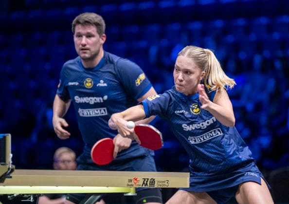 MALMÖ 2026-08-10 Sweden s Christina Källberg hits a backhand (pairing with Kristian Karlsson) in the match against Anders Lind, Denmark, and Anna Hursey, Wales, in the first round of mixed doubles at the Europe Smash Sweden 2026 Table tennis, Tischtennis tournament at Malmö Arena in Malmö, Sweden, on August 10, 2026. MALMÖ SWEDEN x50090x *** MALMÖ, August 10, 2026—Sweden’s Christina Källberg plays a backhand shot alongside Kristian Karlsson in their match against Anders Lind of Denmark and Anna Hursey of Wales in the first round of mixed doubles at the Europe Smash Sweden 2026 table tennis tournament at Malmö Arena in Malmö, Sweden, on August 10, 2026 MALMÖ SWEDEN x50090x  Copyright: xJohanxNilssonx xTTx EUROPE SMASH SWEDEN 2026